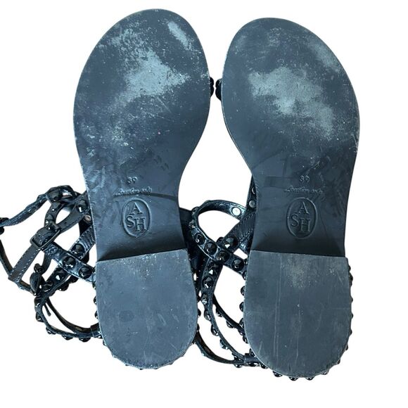 Ash StuddedLeather Sandals Womens Size 39 US 9 Embellished Black Gladiator Shoes - Picture 6 of 6